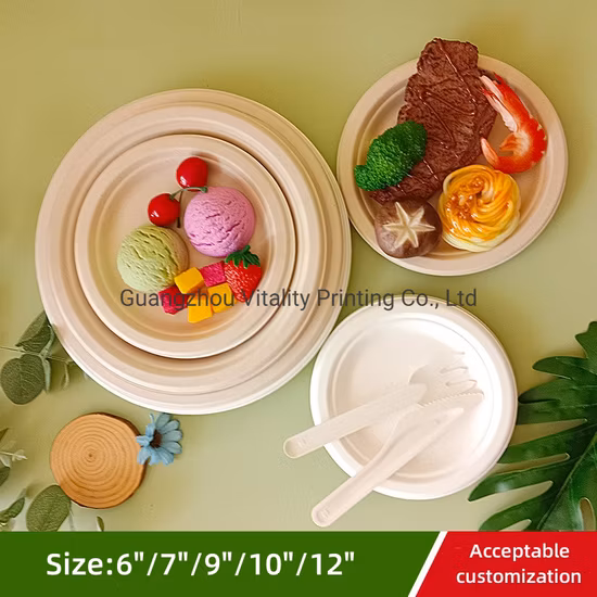 Disposable Compostable Sugarcane Dinner Plate Round Cake Plate
