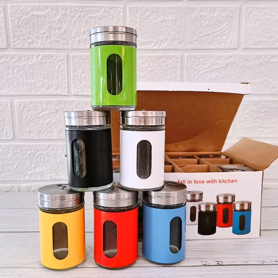 Stockage en verre de pot d'épices d'assaisonnement de condiment de chili de cuisine coloré personnalisé de 120 ml 4 oz avec couvercle en acier inoxydable