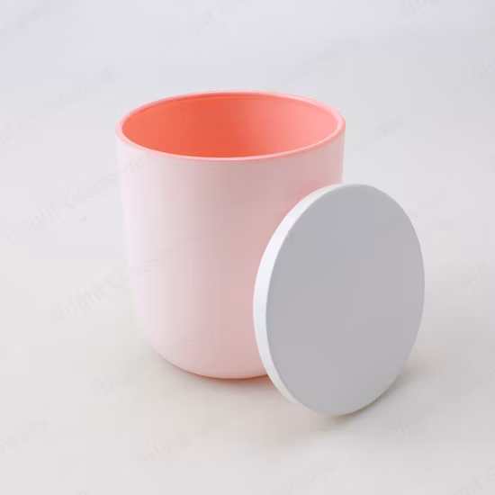 Bougeoir en verre de peinture bleu rose blanc personnalisé en gros avec couvercles en bois et en métal