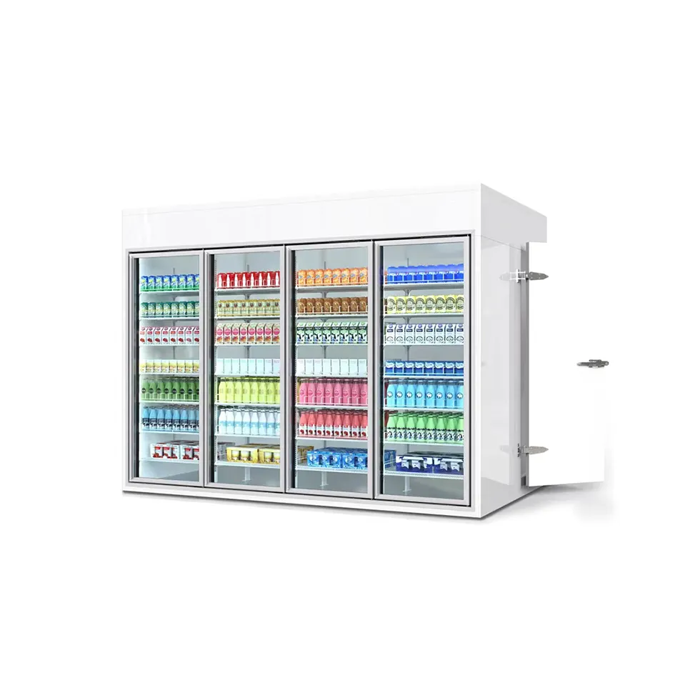 Entreposage frigorifique à faible consommation électrique avec pièce de panneau sandwich à porte en verre en option et unité de réfrigération